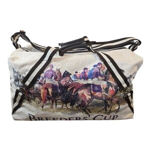 Canvas Travel Duffle Bag in Cream with Equestrian Print